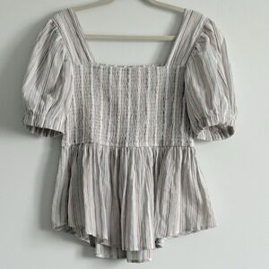Böhme‎ Beautiful Smocked Peplum Top L Square Neck Cottagecore Peasant